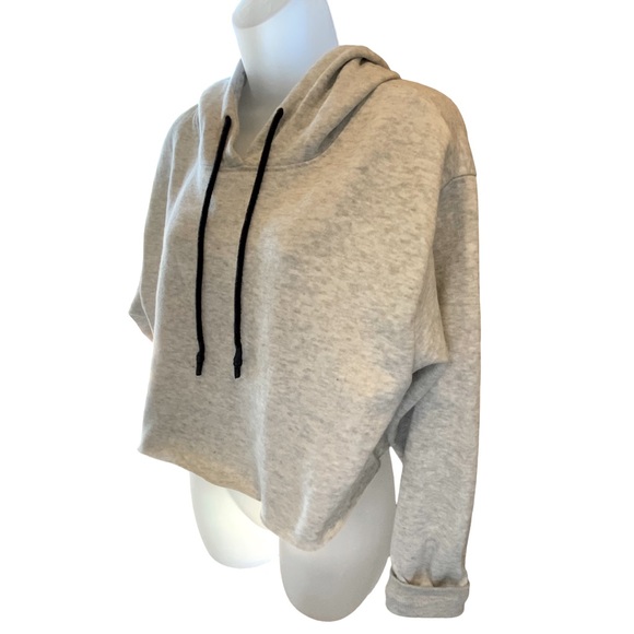 Be You Hooded Sweatshirt Grey With Black Tie Cropped Cut Off Pullover Size SP - Picture 2 of 12